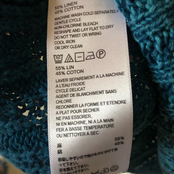 Tommy Bahama Linen Knit Turquoise V Neck Sweater Size M - Picture 3 of 4